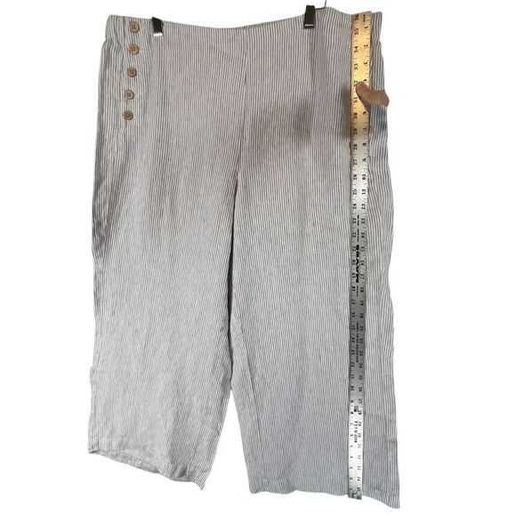 J Jill Love Linen Button Side Nautical Pants Crop Blue Stripe SIZE LARGE Womens - Picture 4 of 13